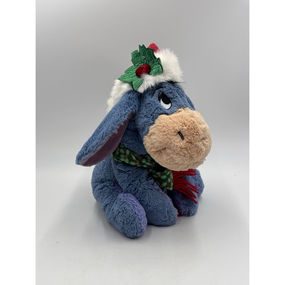 Disney Store Exclusive Eeyore Holiday Plush Christmas Santa Hat Holly Scarf
